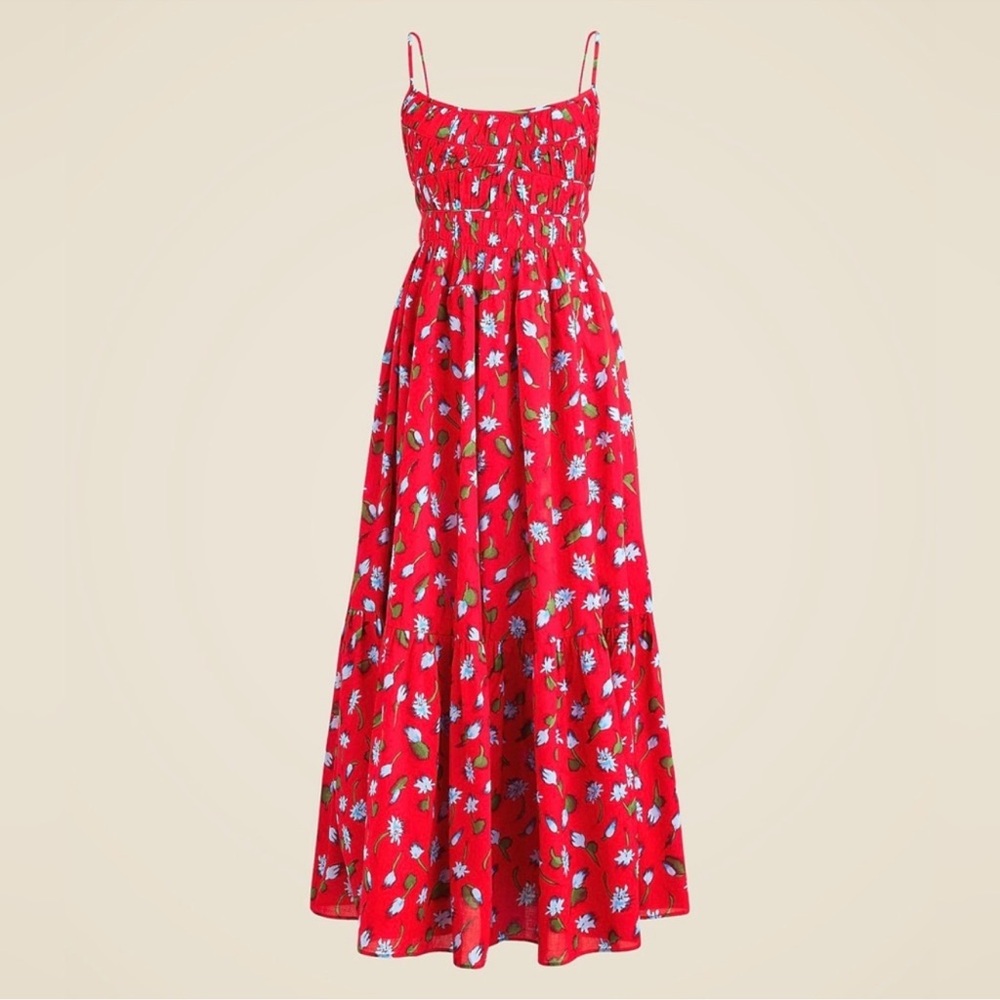 NWT J Crew Tiered Floral Red Brushed Daisy Print Maxi Dress Medium